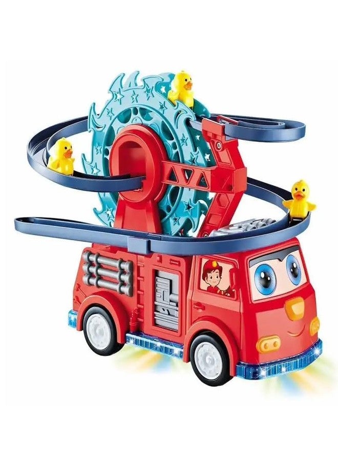 TOYVELLY مجموعة TOYVELLY 5 في 1 لمحرك الإطفاء، مسار سباق بط دوار، عجلة فيريس دوارة، شاحنة إطفاء بعيون متحركة، موسيقى وأضواء - Image 4